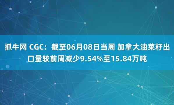 抓牛网 CGC：截至06月08日当周 加拿大油菜籽出口量较前周减少9.54%至15.84万吨