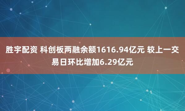 胜宇配资 科创板两融余额1616.94亿元 较上一交易日环比增加6.29亿元
